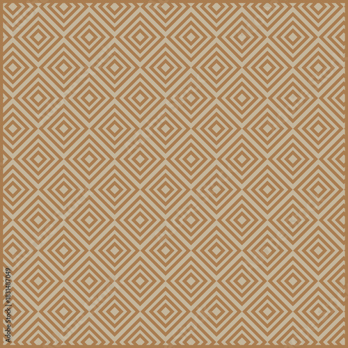 This image features a repeating geometric pattern of interlocking diamonds. The diamonds are outlined in a lighter tan color against a slightly darker tan background. The overall design creates 