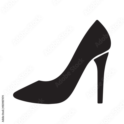 Elegant black silhouette high heel shoe ready for fashion design