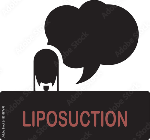 Silhouette of person with speech bubble and text LIPOSUCTION