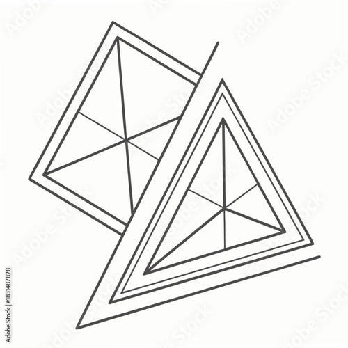 Two overlapping geometric triangles with internal lines