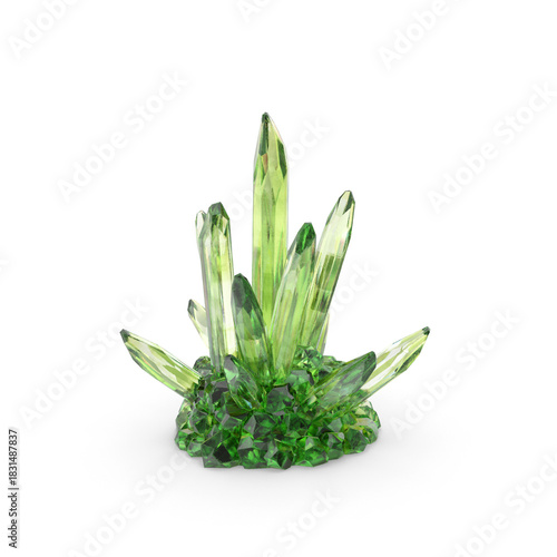Bright green crystal cluster with sharp translucent mineral formations