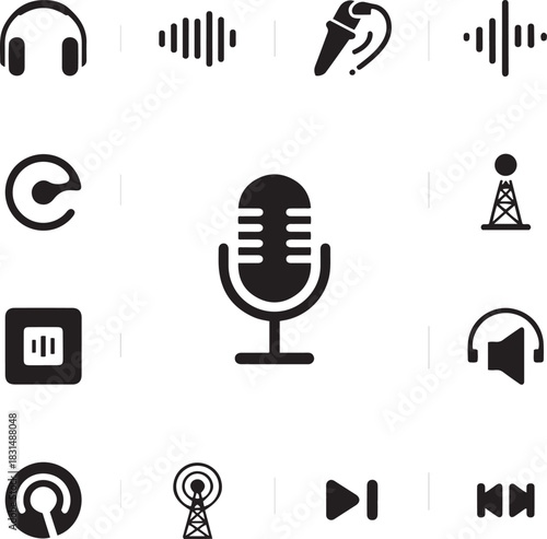 Audio and broadcast icon set