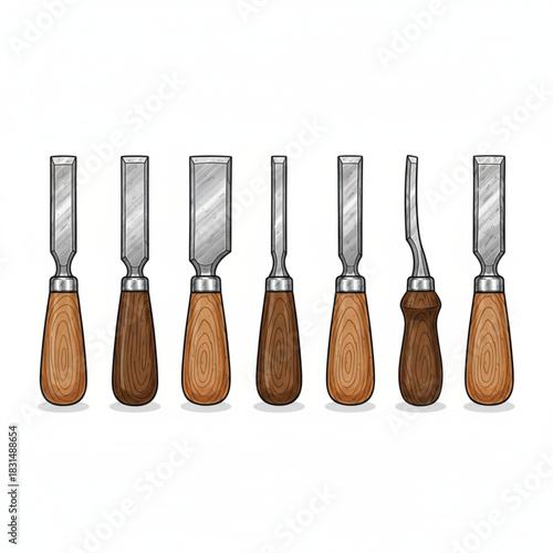 vector illustration of a set of various types of chisels