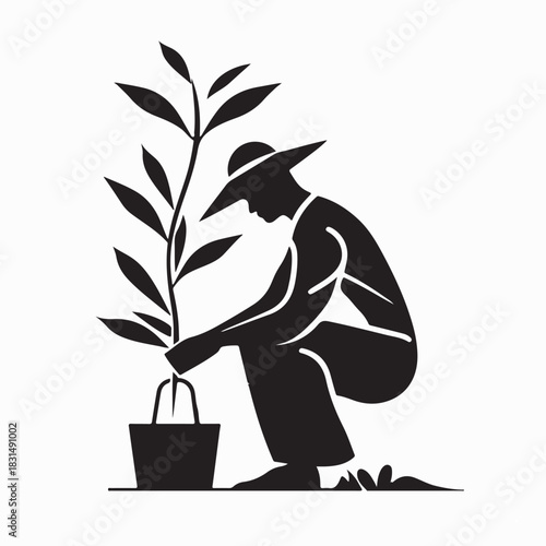 Gardening Silhouette Illustration Vector On White Background
