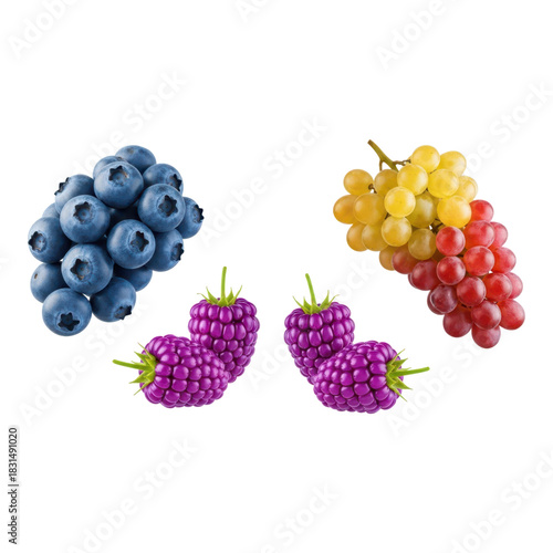 Wallpaper Mural Assortment of fresh blueberries, blackberries, and grape bunch isolated on transparent background Torontodigital.ca