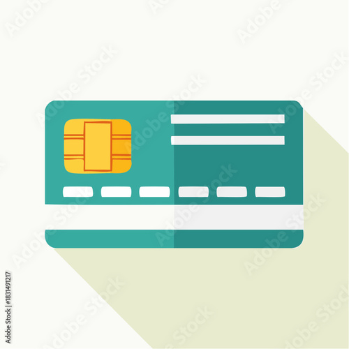 Flat design vector illustration of a credit card with a chip