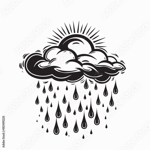 Weather Cloud and Rain Logo Illustration on White background