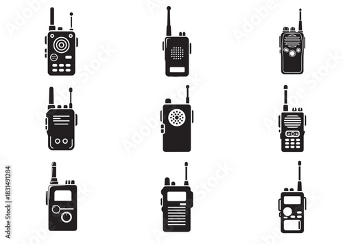 Set of Walkie talkie icon, Walkie talkie silhouette vector