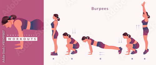 Burpees exercise, Woman workout fitness, aerobic and exercises.	
