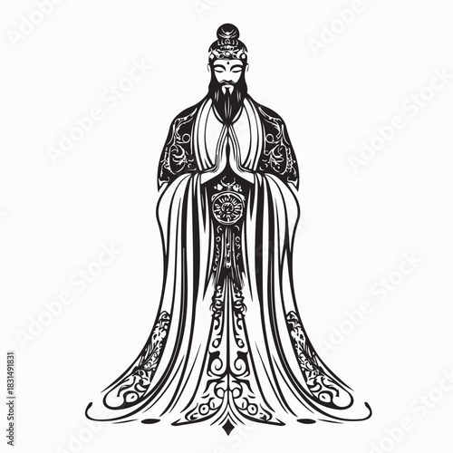 Hindu Priest in Traditional Clothing Stock Vector  on white background