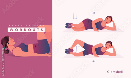 Clamshell exercise, Woman workout fitness, aerobic and exercises.	