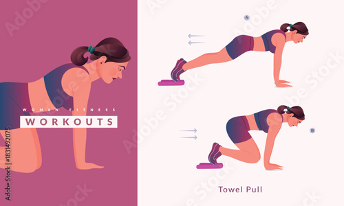 Towel Pull exercise, Woman workout fitness, aerobic and exercises.	