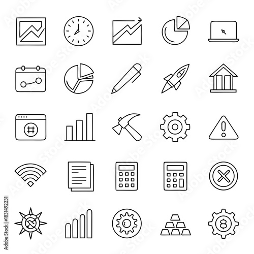 Business and finance icons in a grid graph chart