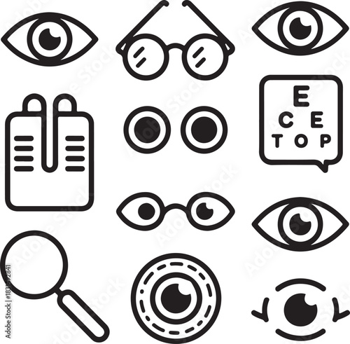 Vision and eye care icons set