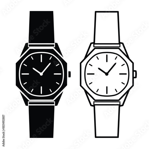 Minimalist wristwatch icon set vector illustration. time symbol, analog watch outline and solid styles design concept.