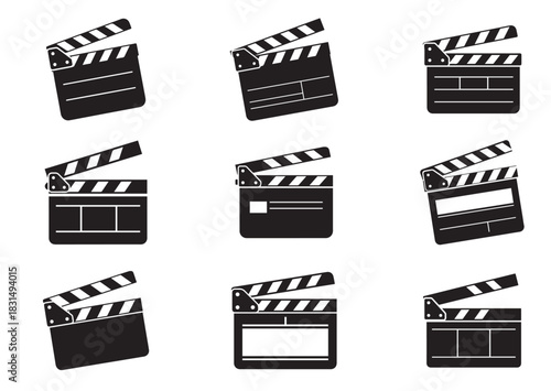 Set of Movie clapperboard icon, Movie clapperboard silhouette vector