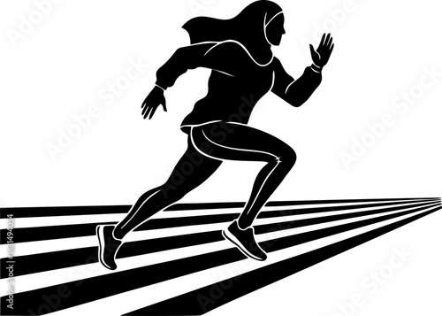 silhouette of a woman wearing a hijab running 