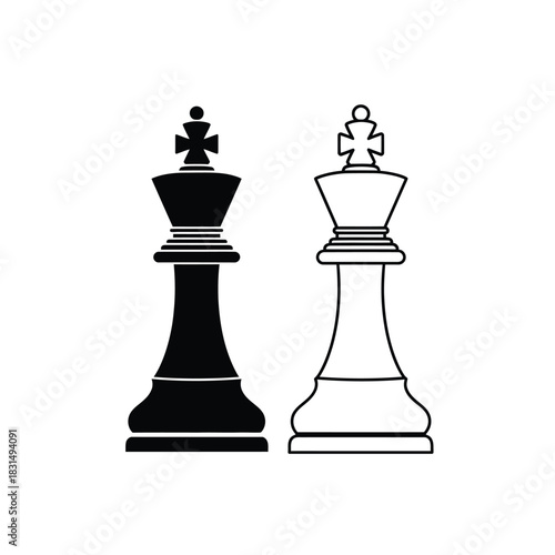 Black and white king chess pieces illustration. strategic game symbol. board game icon. royalty and power concept.