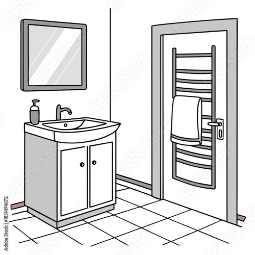 Bathroom sink and towel rack with towel faucet mirror