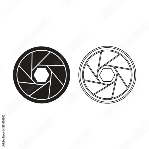 Camera aperture icon set vector illustration photography lens diaphragm symbol adjustable blades forming hexagonal.
