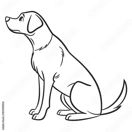 Black and white line art dog sitting profile animal