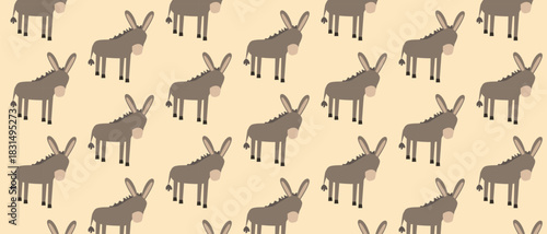 Cute Donkey Seamless Pattern — Kids Animal Cartoon Illustration