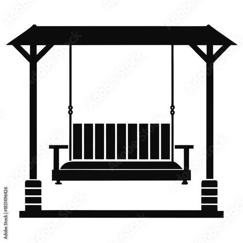 Outdoor porch swing with decorative posts silhouette