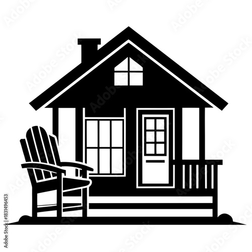 Cozy cabin with adirondack chair silhouette