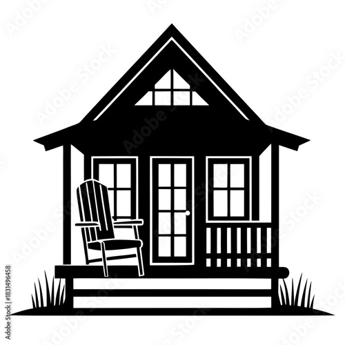Charming small house with adirondack chair silhouette