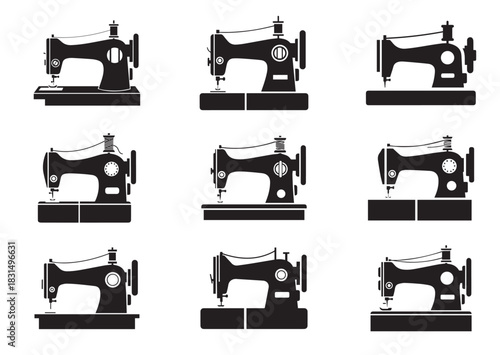 Set of Sewing Machine icon, Sewing Machine silhouette vector