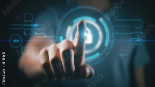 Finger touches glowing padlock icon on a digital interface