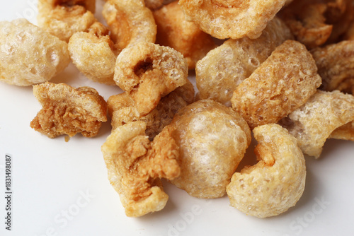 Crispy pork cracklings, a crunchy savory snack.
