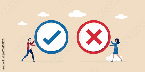 Business people make choice between correct and incorrect options