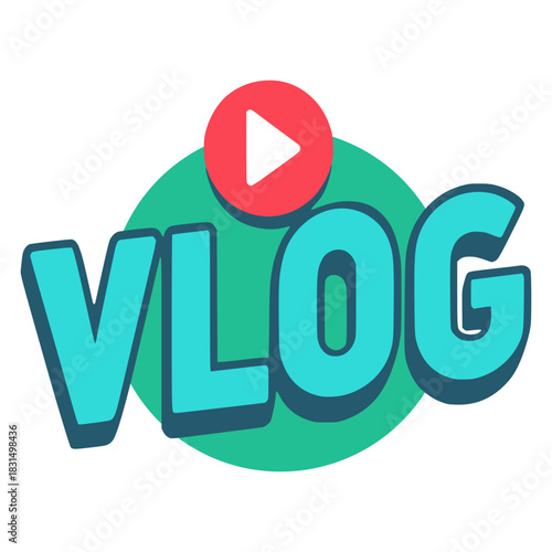 vlog video badge logo flat color vector illustration template design