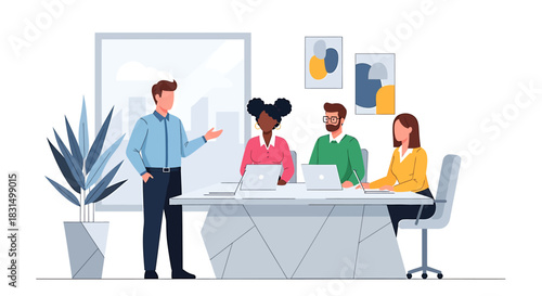 Teamwork and Collaboration in the Workplace A Modern Office Setting with Diverse Colleagues