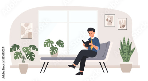 Cozy Reader A Relaxing Indoor Scene with Person, Plants, and Serene Ambiance