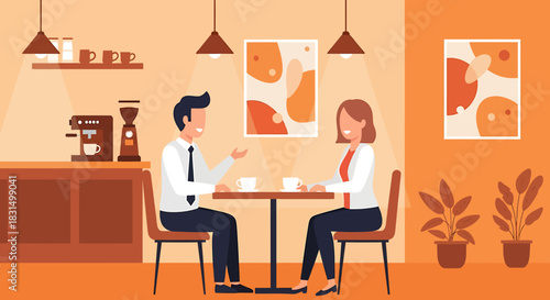 Engaging Conversation Couple Enjoying Coffee in a Cozy Cafe