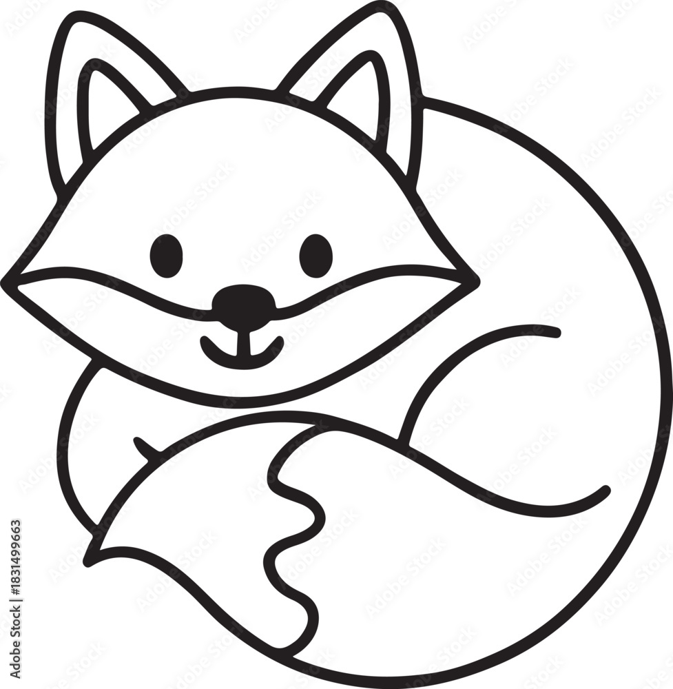 Obraz premium Cute sleeping fox outline cartoon illustration design element