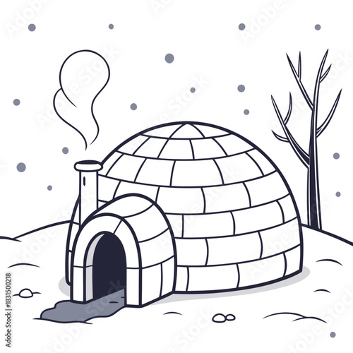 Igloo house with chimney and smoke in winter vector