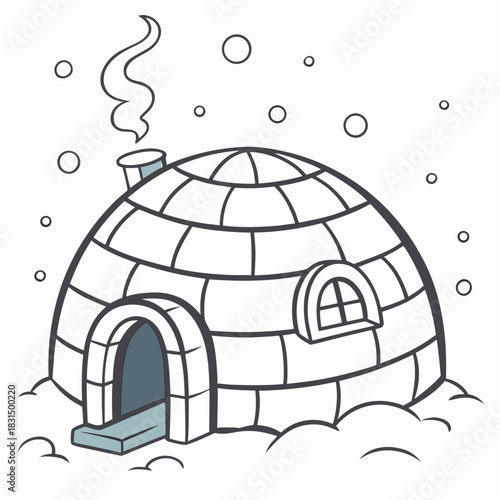 Igloo house with chimney and falling snow vector winter