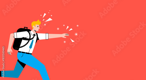 Enthusiastic Student Reaching Out on a Red Background, Perfect for Education Campaigns