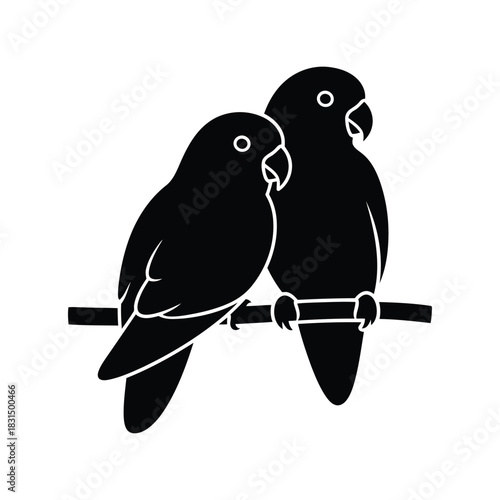 Affectionate lovebirds couple silhouette vector icon design