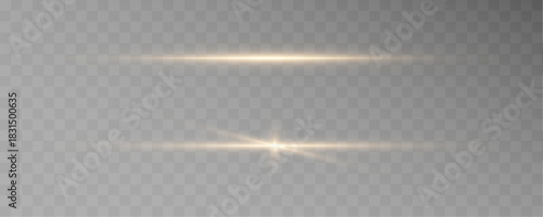 Bright gold light line creates a glowing path with subtle flare waves. Smooth luminous flow adds a luxurious effect. Vector golden streak isolated on transparent background.