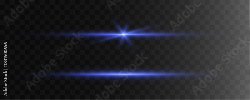 Bright blue light streak creates a clean luminous path with soft flare. Gentle shimmer enhances the neon glow. Vector line isolated on transparent background.