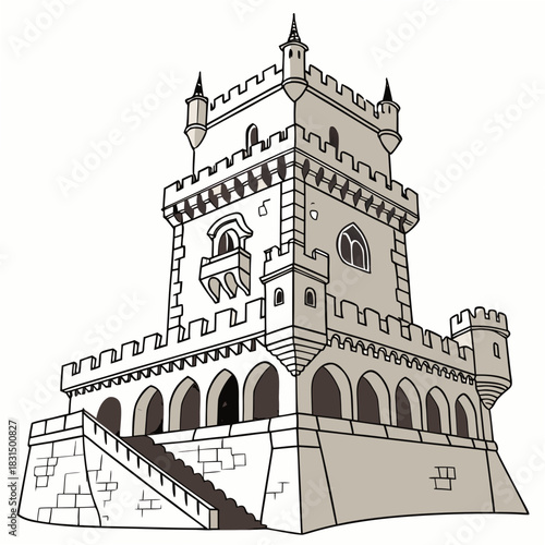 Medieval stone fortress tower with arched entrance