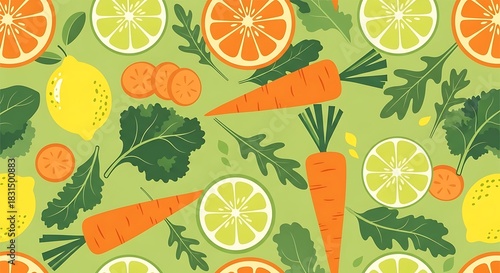 Fototapeta Naklejka Na Ścianę i Meble -  Colorful healthy food pattern with fruits and vegetables.