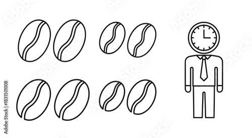 Coffee Bean Icons and Businessman Clock Head