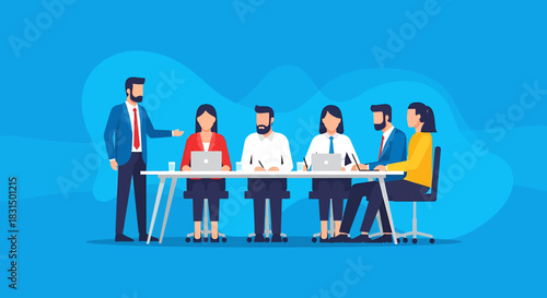 Business Meeting Around a Table with Professionals Discussing and Collaborating