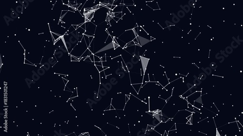 Abstract concepts of cybersecurity technology and digital data fractal plexus pattern on background loop, blue internet network connection with polygons, dots and lines t background with stars