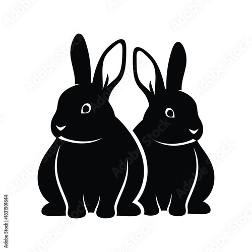 Elegant black rabbit pair silhouette vector illustration icon